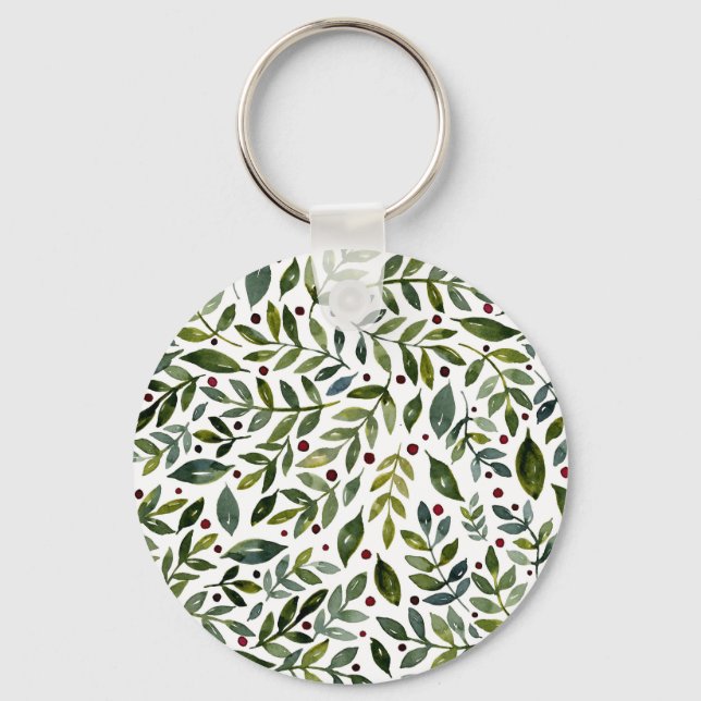 Greenery watercolor seasonal branches and berries keychain (Front)