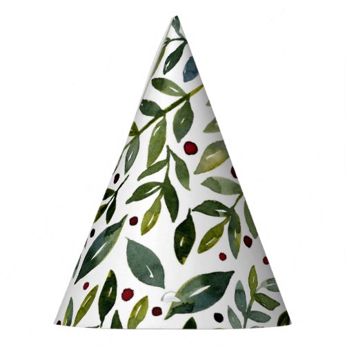 Greenery watercolor seasonal branches and berries party hat