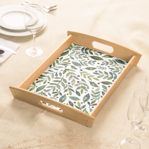 Greenery watercolor seasonal branches and berries serving tray