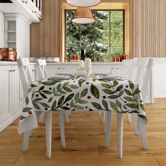 Greenery watercolor seasonal branches and berries tablecloth (Creator Uploaded)