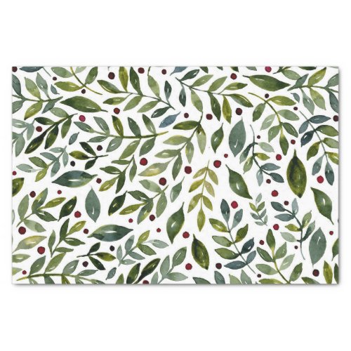 Greenery watercolor seasonal branches and berries tissue paper