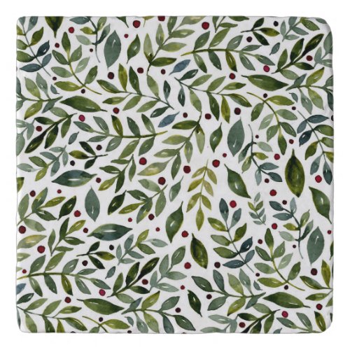 Greenery watercolor seasonal branches and berries trivet