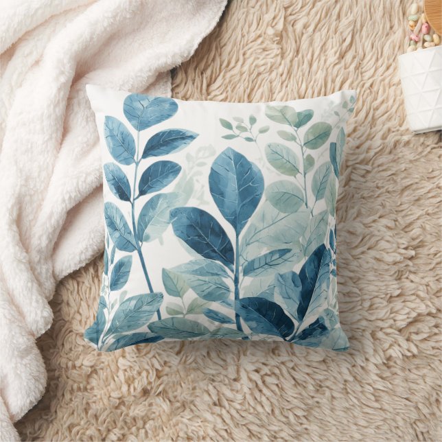 Greenery Watercolor Throw Pillow (Blanket)
