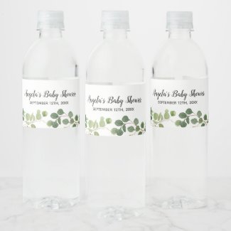 Greenery Watercolor Water Bottle Label