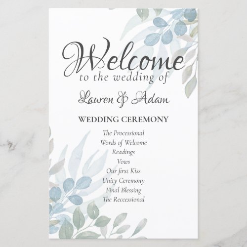 Greenery Watercolor Wedding Ceremony Program