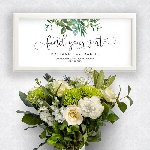 Greenery watercolor wedding find your seat sign