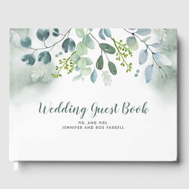 Greenery Watercolor Wedding Guest Book (Front)
