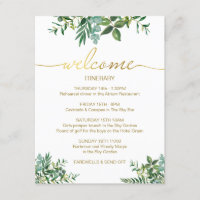 Greenery Watercolor Wedding Itinerary Gold Script