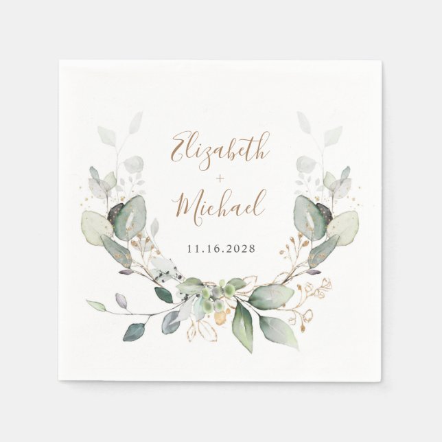 Greenery Watercolor Wedding Napkins (Front)
