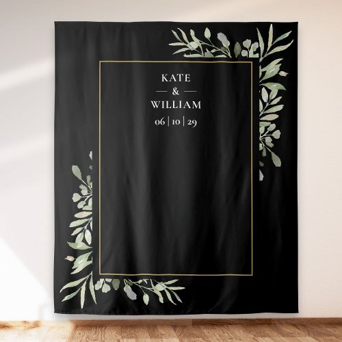 Greenery Watercolor Wedding Photo Booth Backdrop