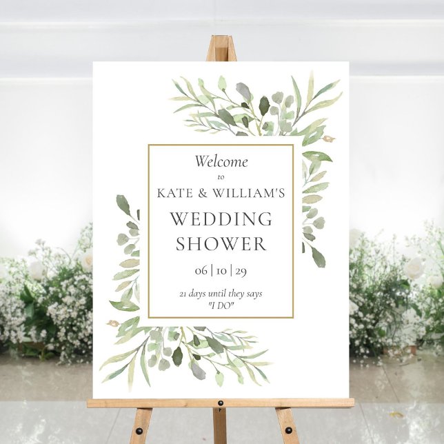 Greenery Watercolor Wedding Shower Welcome Sign (Greenery Watercolor Wedding Shower Welcome Sign)