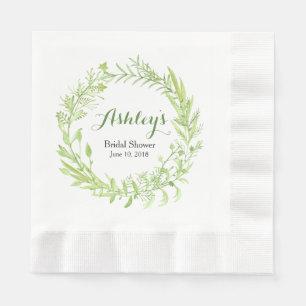 Greenery Watercolor Wreath Bridal Shower Paper Napkins
