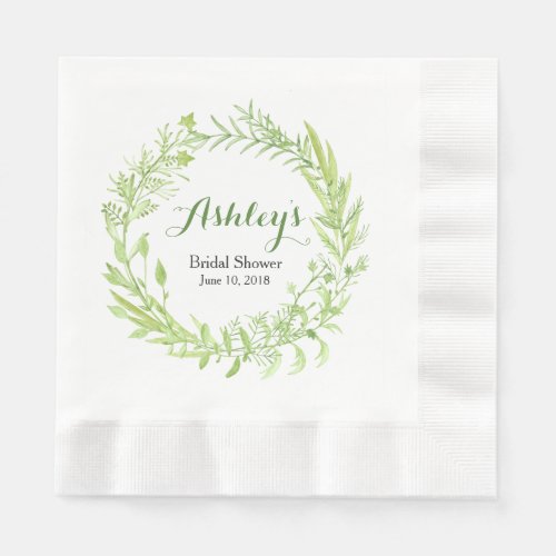 Greenery Watercolor Wreath Bridal Shower Paper Napkins