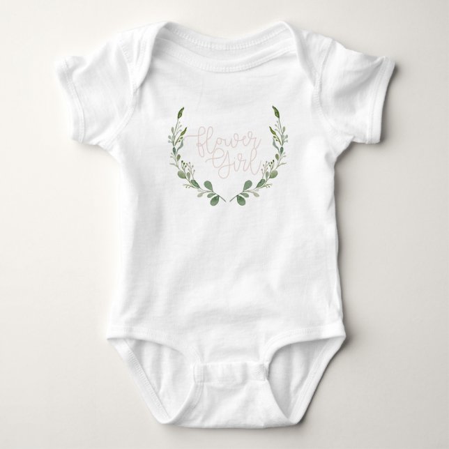 Greenery Watercolor Wreath | Flower Girl Baby Bodysuit (Front)