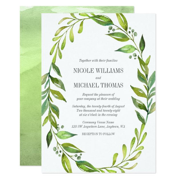 Greenery Watercolor Wreath Wedding Invitations