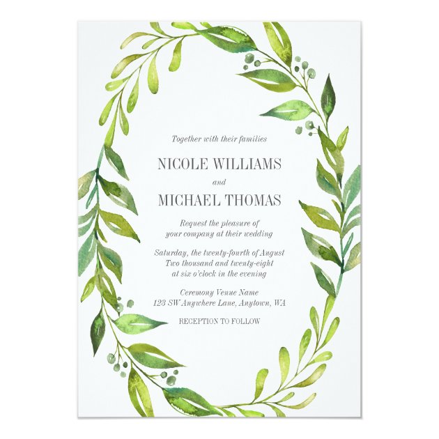 Greenery Watercolor Wreath Wedding Invitations