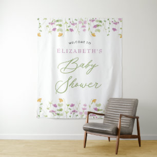 Greenery Watercolor Yellow Pink Welcome Sign  Tapestry