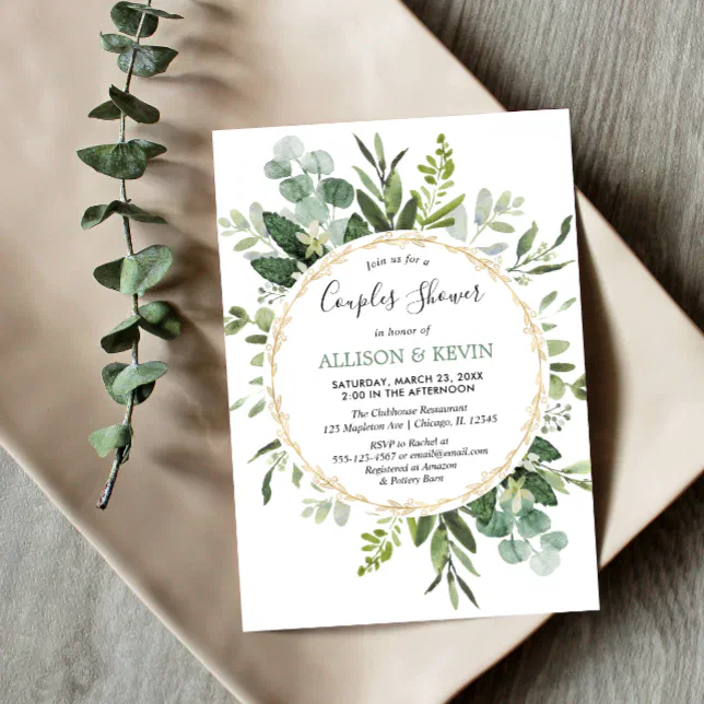 Greenery watercolors couples bridal shower modern invitation | Zazzle