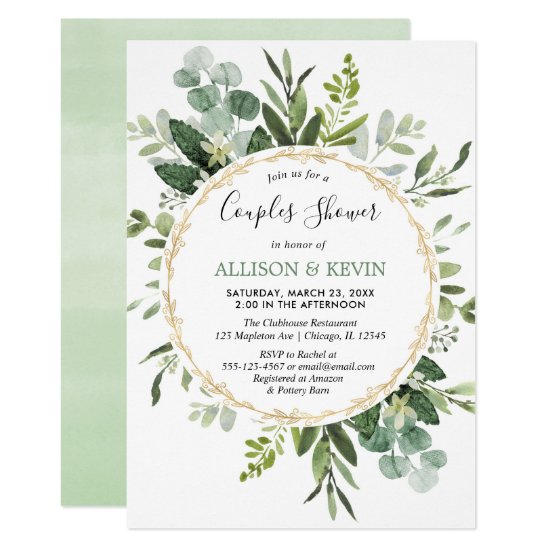 Greenery watercolors couples bridal shower modern invitation