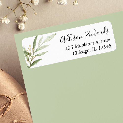 Greenery watercolors green gold leaves label