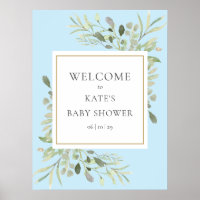 Greenery Watercolour Baby Boy Shower Welcome Sign