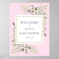 Greenery Watercolour Baby Girl Shower Welcome Sign