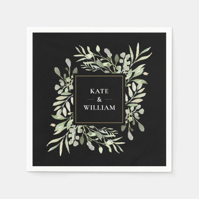 Greenery Watercolour Foliage Wedding Napkins (Front)