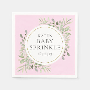 Greenery Watercolour Leaves Pink Baby Girl Shower Napkins