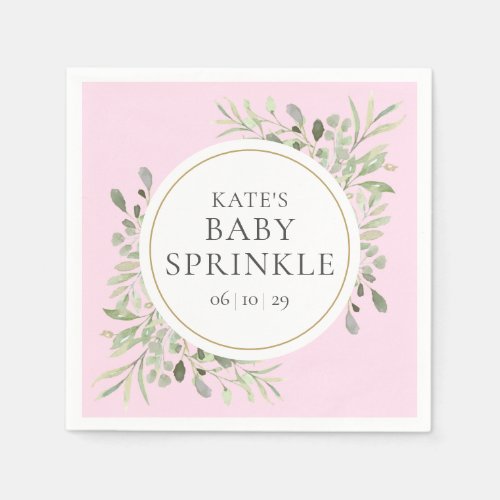 Greenery Watercolour Leaves Pink Baby Girl Shower Napkins