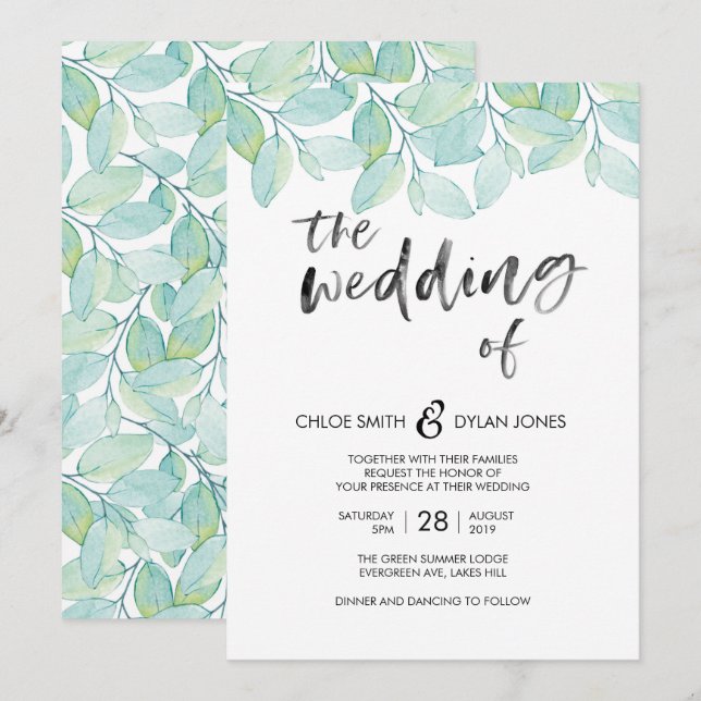 Greenery Watercolour Summer Wedding invitation (Front/Back)