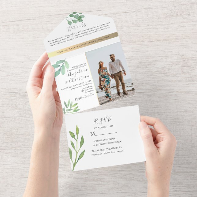 Greenery Website RSVP Photo Wedding All In One Invitation (Tearaway)