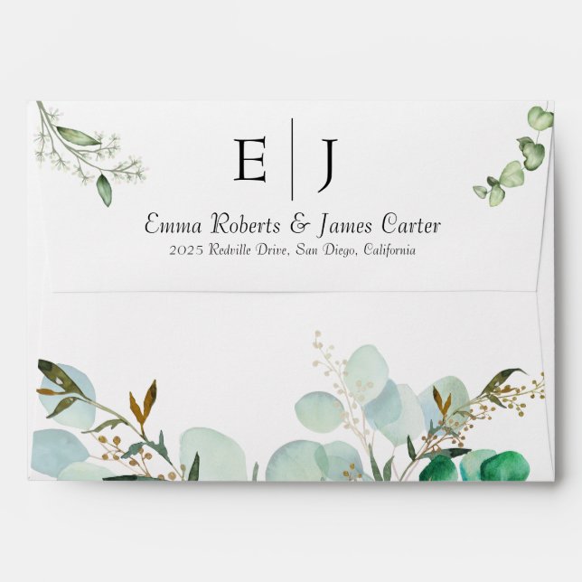 Greenery Wedding 5x7 Invitation Envelope (Back (Top Flap))