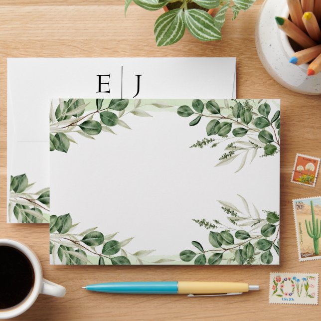 Greenery Wedding 5x7 Invitation Envelope (Desk)