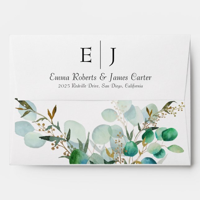 Greenery Wedding 5x7 Invitation Envelope (Back (Top Flap))