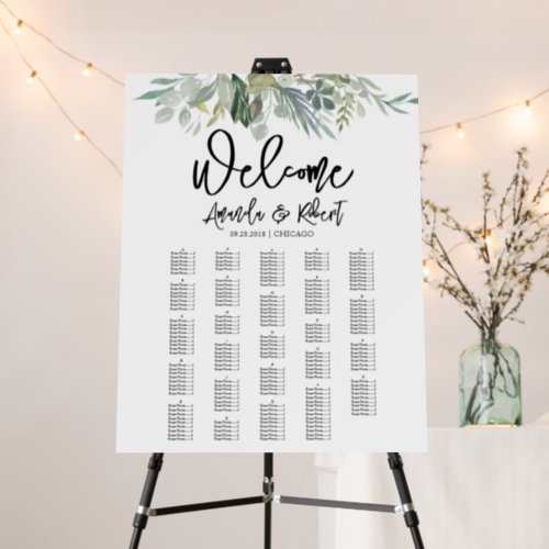 Greenery Wedding Alphabetical Seating Chart Board