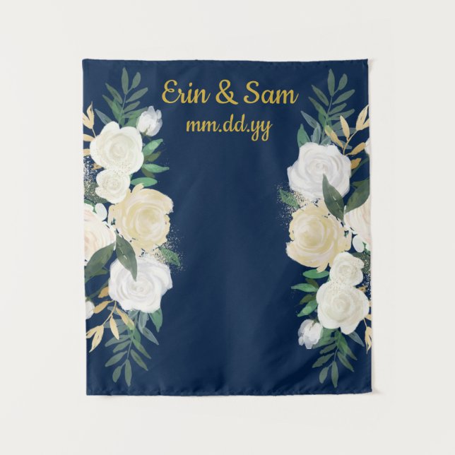 Greenery Wedding Backdrop Gold Navy Photo Booth (Front)