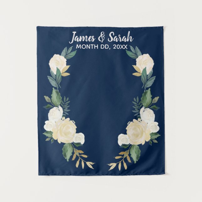 Greenery Wedding Backdrop, Reception Navy Gold (Front)