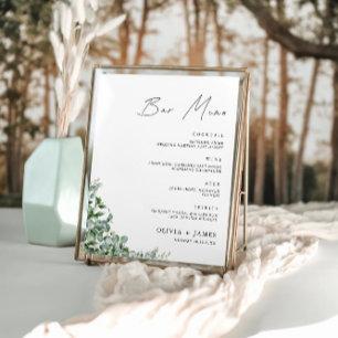 Greenery Wedding Bar Menu Sign Template