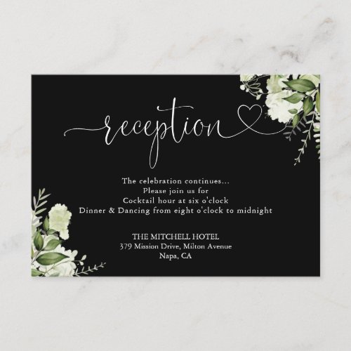 Greenery Wedding Black Heart Script Reception Enclosure Card