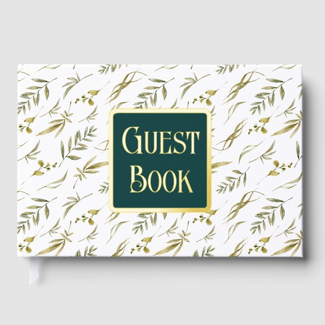 Greenery wedding botanical leaf pattern real foil  foil guest book  (Front)