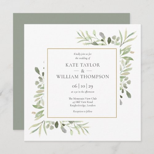 Greenery Wedding Botanical Watercolour Invitation