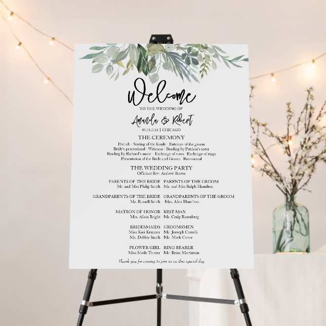 Greenery Wedding Ceremony Program Board (In Situ (Stand))