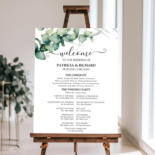 Greenery Wedding Ceremony Program Sign (Creator Uploaded)