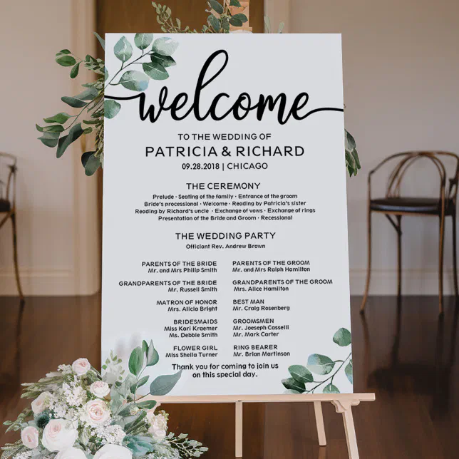 Greenery Wedding Ceremony Program Sign | Zazzle