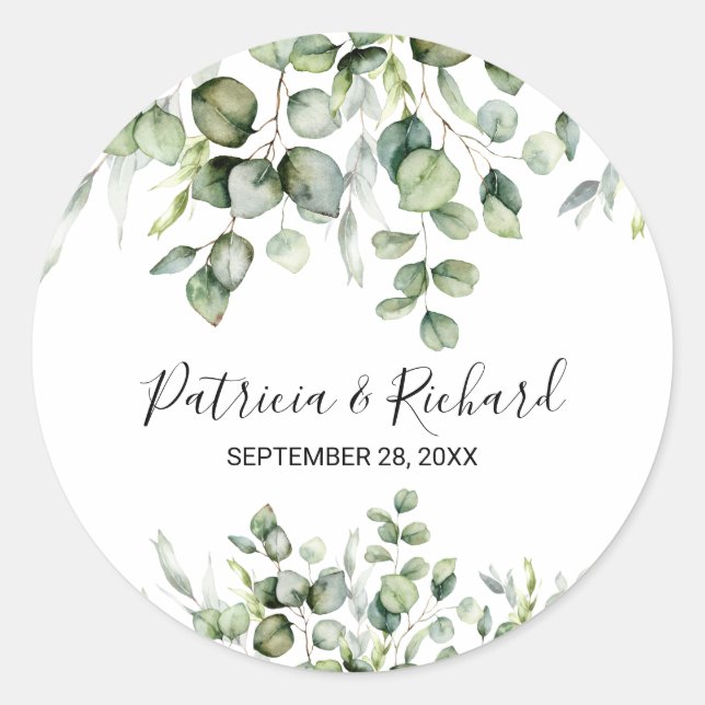 Greenery Wedding Classic Round Sticker (Front)