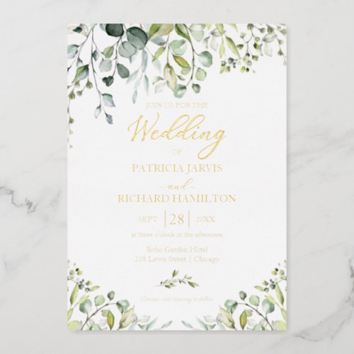 Greenery Wedding Eucalyptus Watercolor  Foil Invitation