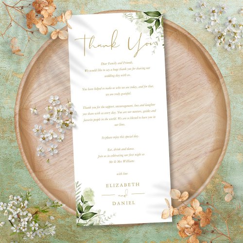 Greenery Wedding Gold Script Thank You Place Card