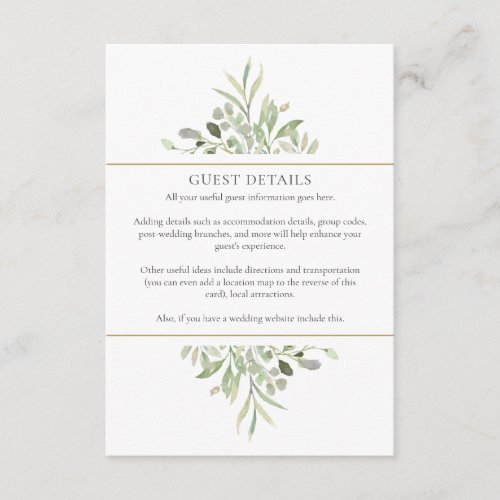 Greenery Wedding Guest Accommodation Details Enclosure Card