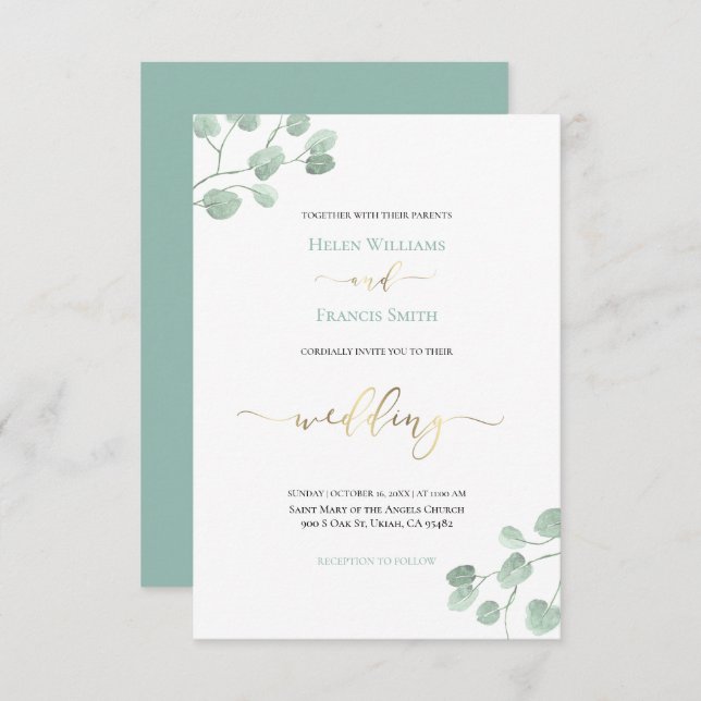 greenery wedding invitation (Front/Back)