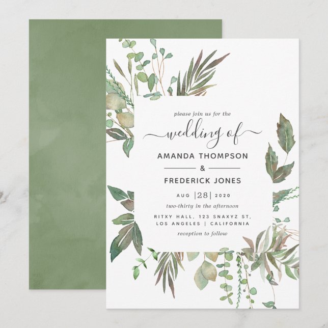 Greenery Wedding Invitation (Front/Back)